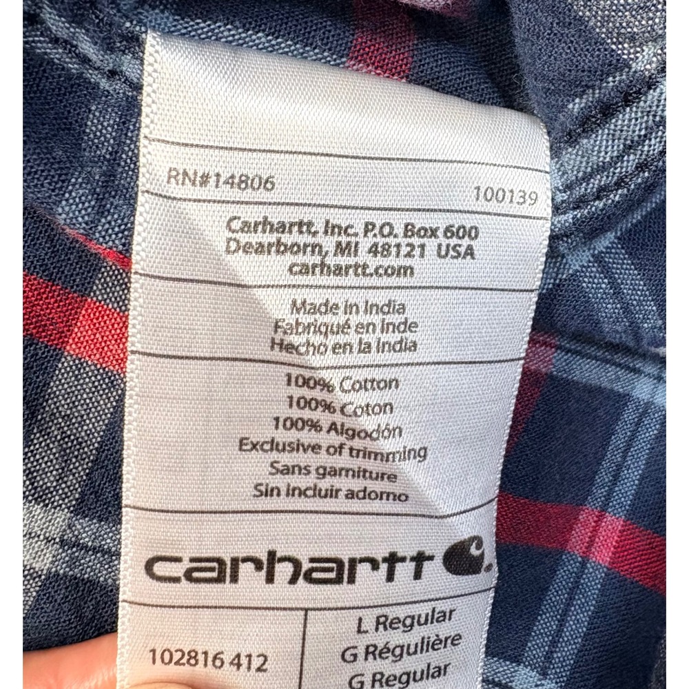 Carhartt Mens Relaxed Fit Plaid Button Down Shirt Navy Red L 102816 412 - Picture 6 of 8